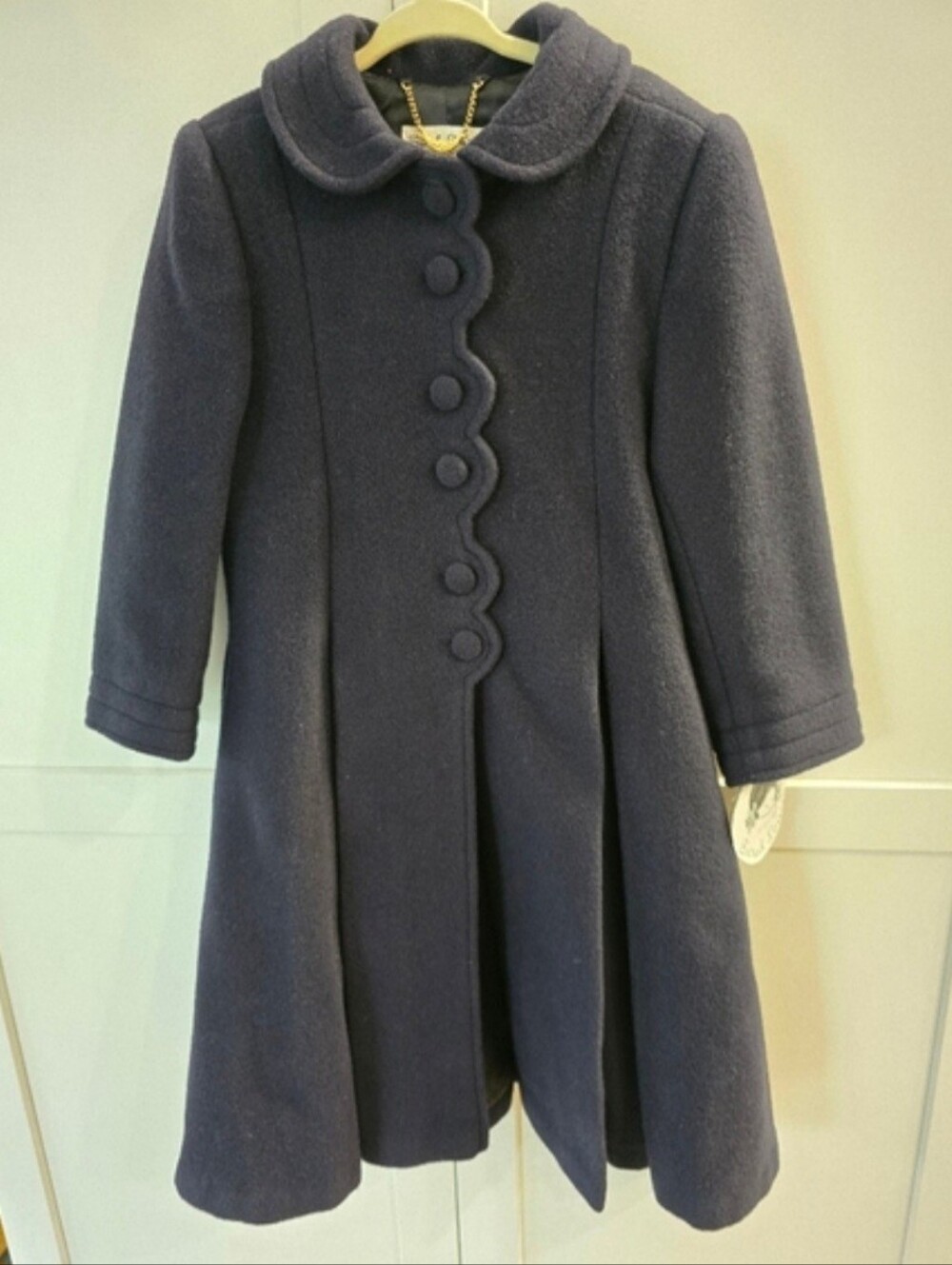 New Sarah Louise Girls Navy Wool-Blend Scallop Button peacoat